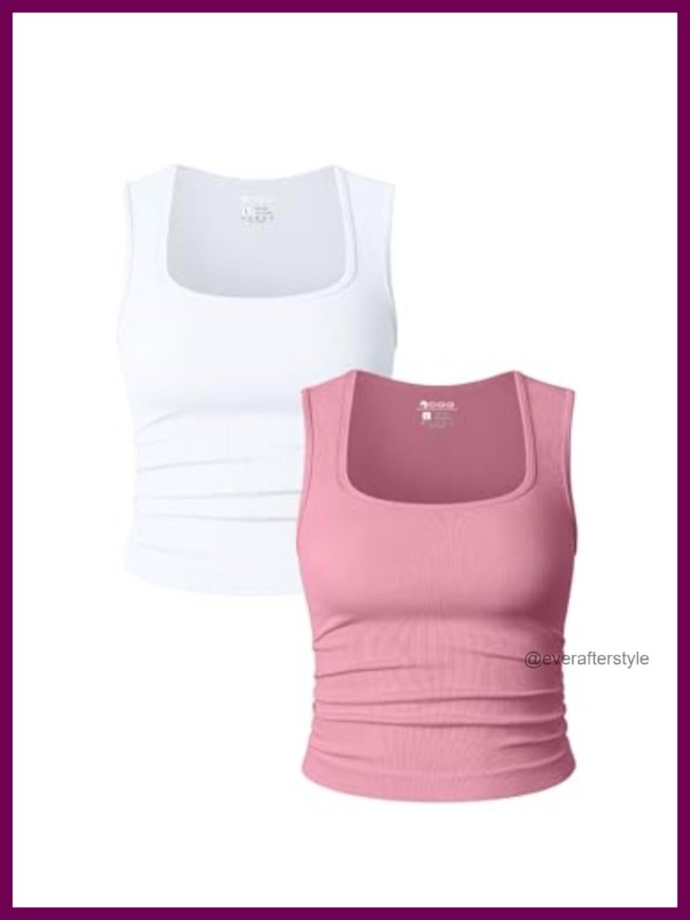 2 Piece Crop Tops Square Neck Sleeveless Slim Fit Ruched Tank Shirts